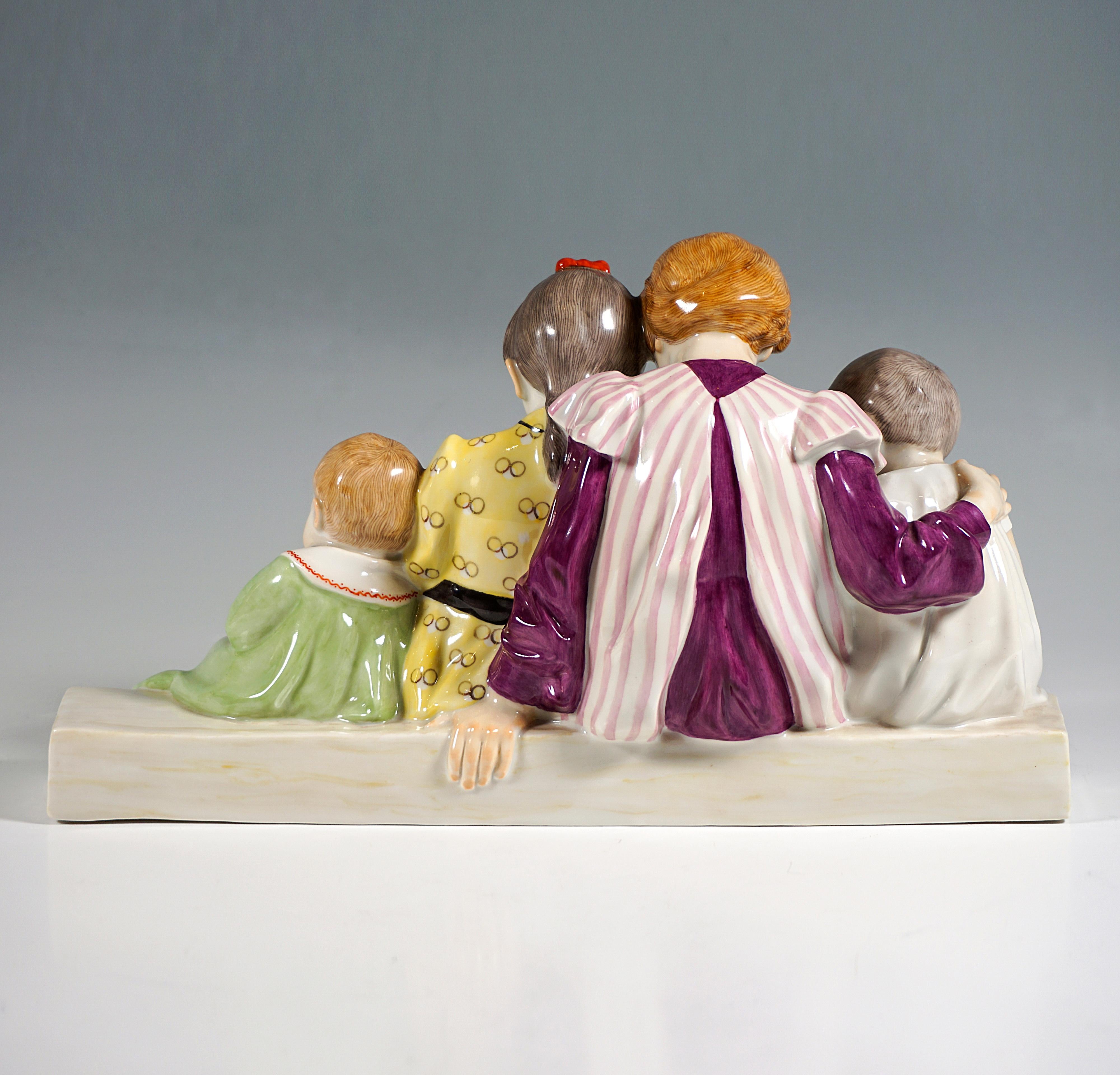 German Meissen Art Nouveau Figurine Group, Children With Doll, Konrad Hentschel, 20th C