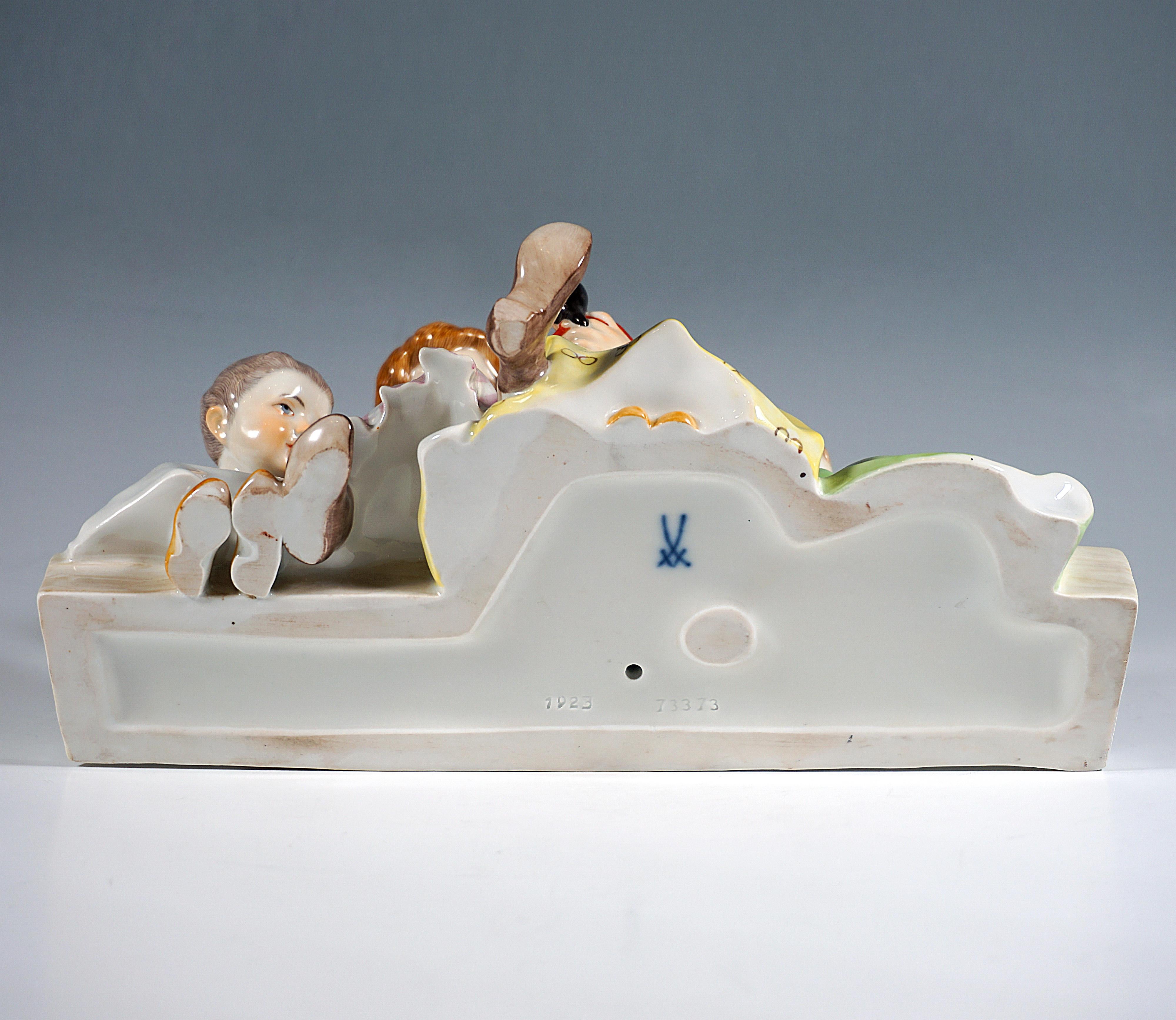 Hand-Crafted Meissen Art Nouveau Figurine Group, Children With Doll, Konrad Hentschel, 20th C