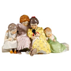 Meissen Art Nouveau Figurine Group, Children With Doll, Konrad Hentschel, 20th C