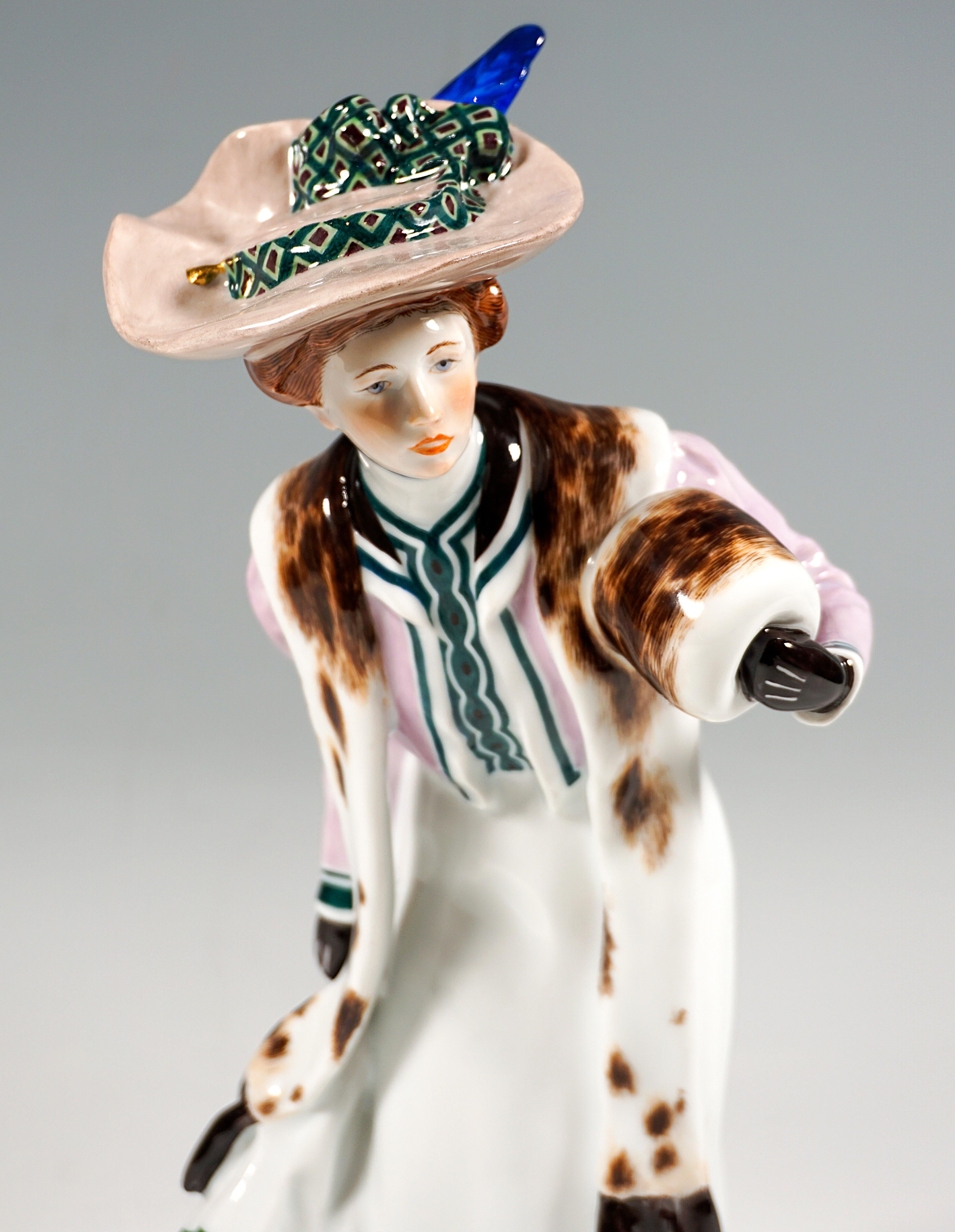 Early 20th Century Meissen Art Nouveau Figurine, Lady With Muff, by Konrad Hentschel, ca 1906 For Sale
