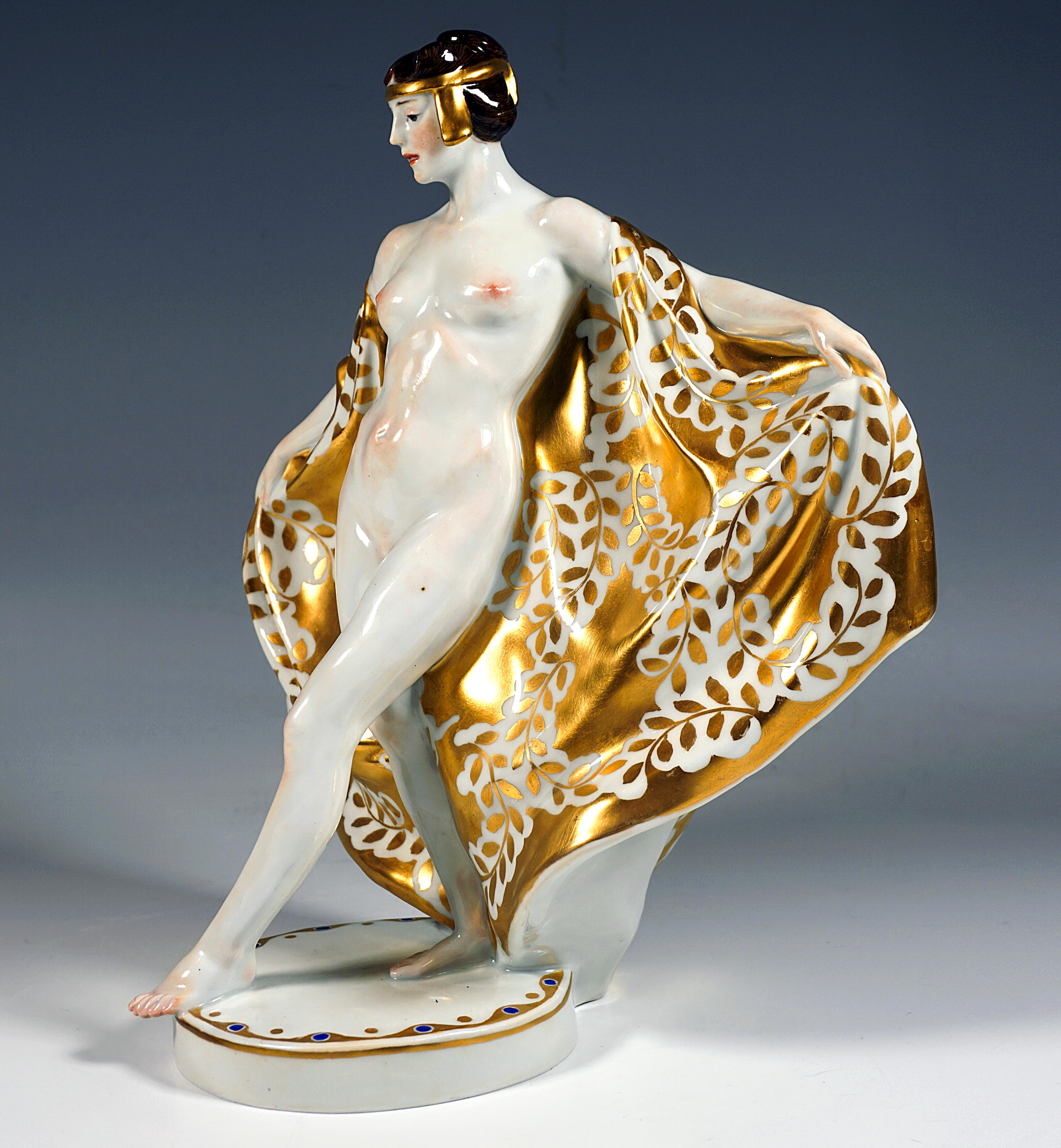 Jugendstilfigur der Tänzerin Loie Fuller aus Meissen, von Theodor Eichler, um 1911 (Art nouveau)