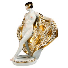  Meissen Art Nouveau Figurine Of Dancer Loie Fuller, by Theodor Eichler, c. 1911