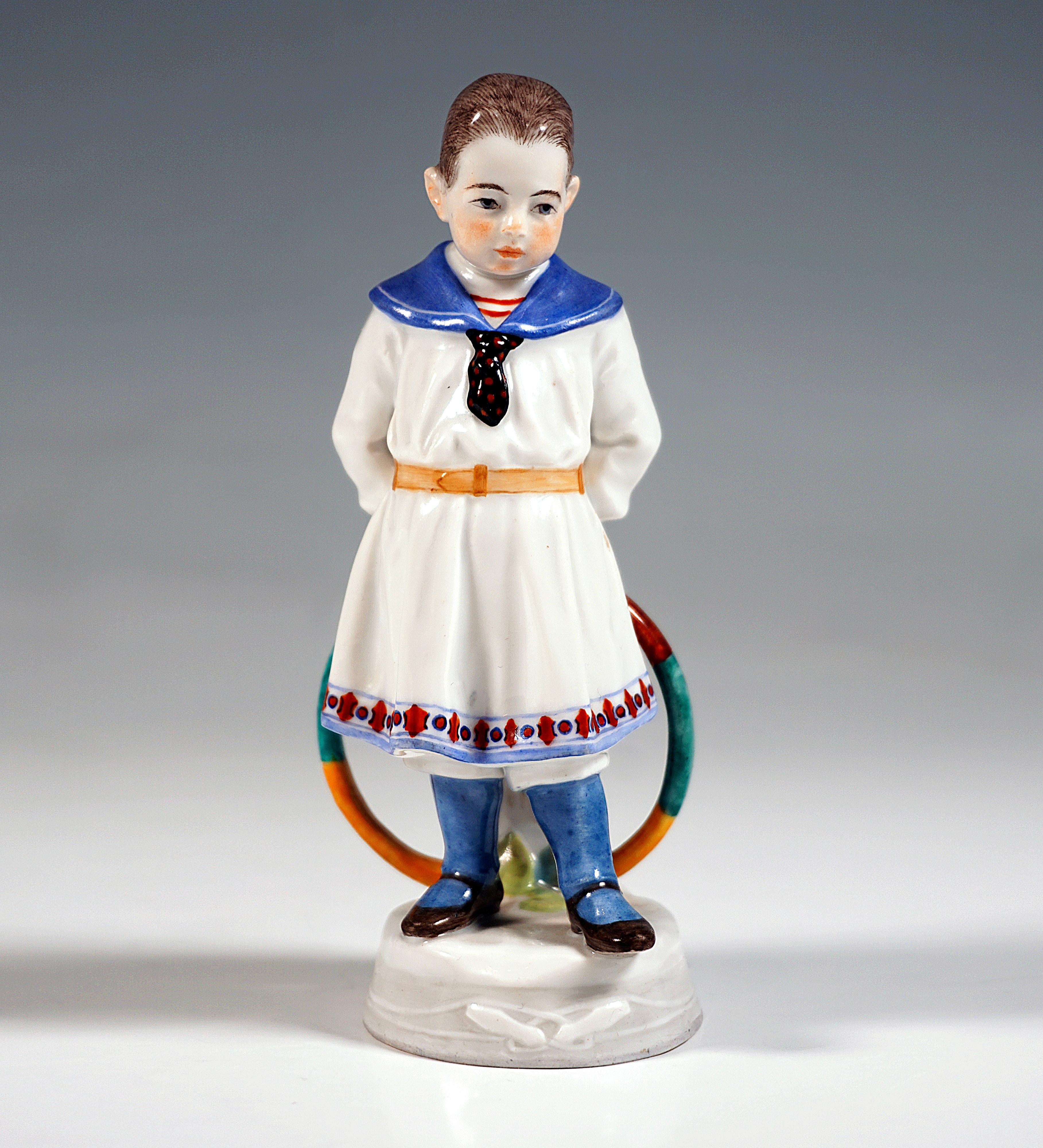 Meissen Art Nouveau Figurine Pair Boy & Girl With Hoops, A. Koenig, c 1910 In Good Condition For Sale In Vienna, AT
