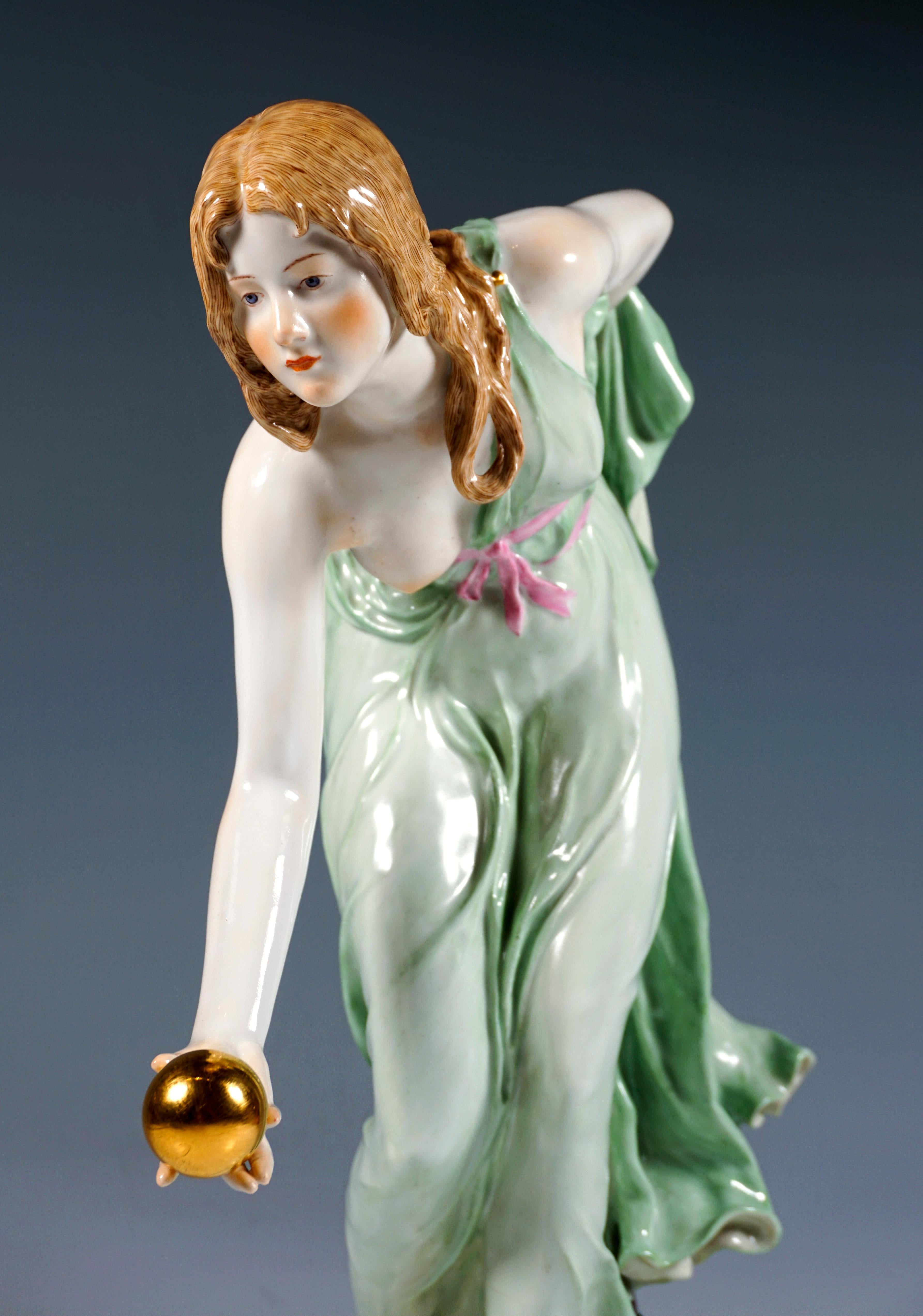 Early 20th Century Meissen Art Nouveau Figurine, Young Ball Player by Walter Schott, ca 1910