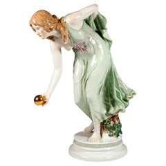 Meissen Art Nouveau Figurine, Young Ball Player by Walter Schott, ca 1910