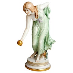 Meissen Art Nouveau Figurine Young Lady Ball Player by Walter Schott, circa 1905