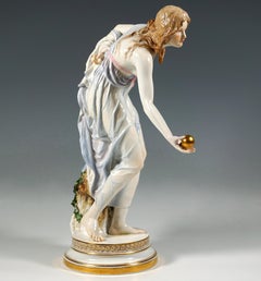Meissen Art Nouveau Figurine, Young Lady Ball Player by Walter Schott, ca 1900