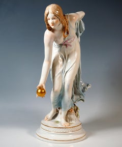 Meissen Art Nouveau Figurine, Young Lady Ball Player by Walter Schott, ca 1900