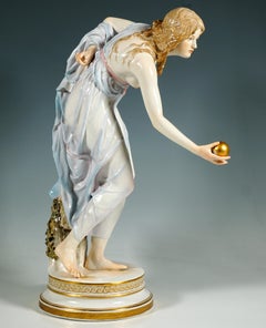 Meissen Art Nouveau Figurine, Young Lady Ball Player by Walter Schott, ca. 1900