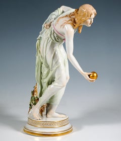 Meissen Art Nouveau Figurine, Young Lady Ball Player by Walter Schott, ca. 1900