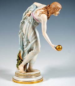 Meissen Art Nouveau Figurine, Young Lady Ball Player, by Walter Schott, Ca 1900