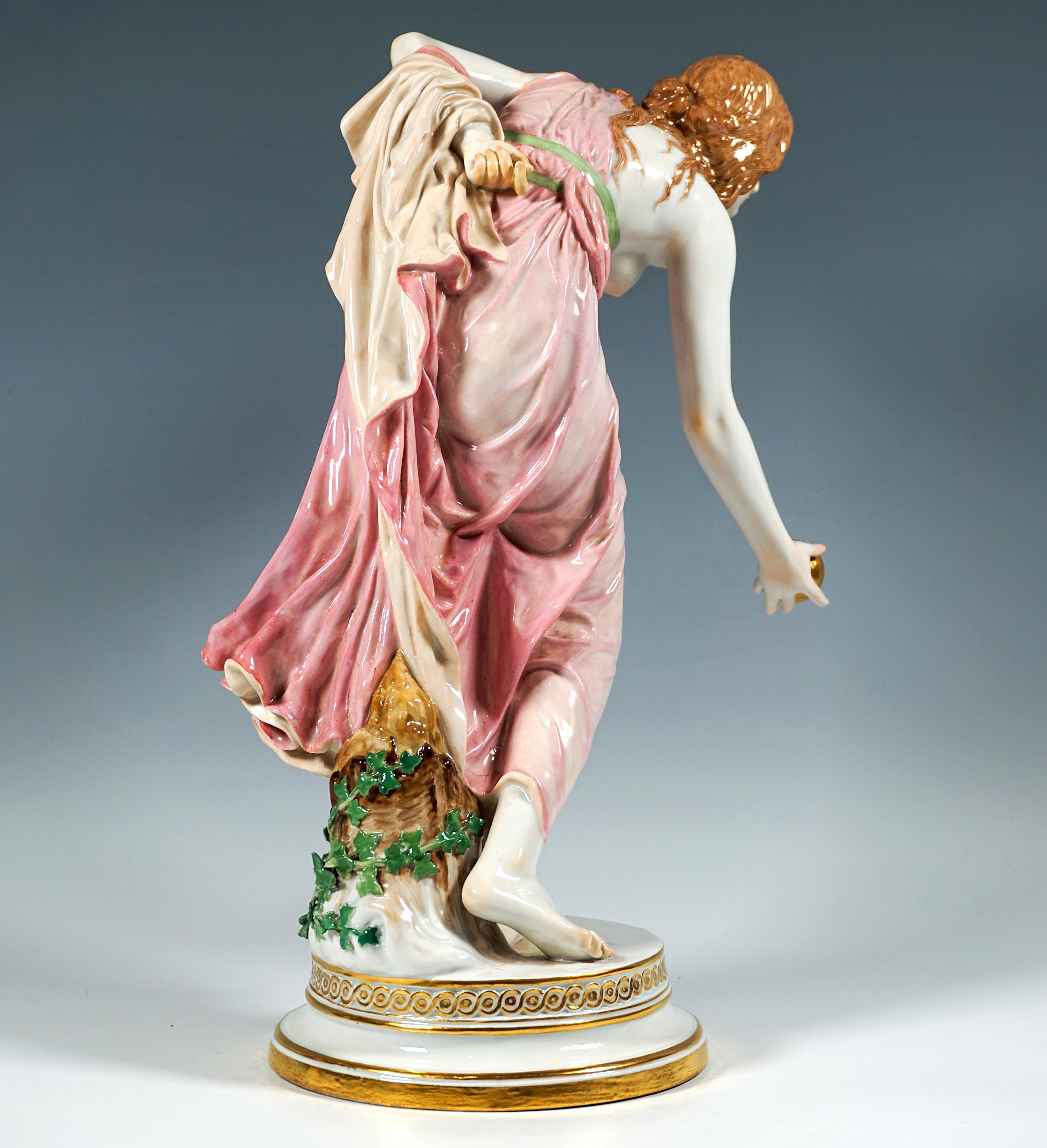 Figurilla Art Nouveau de Meissen, Joven jugadora de pelota de Walter Schott, hacia 1900 Alemán