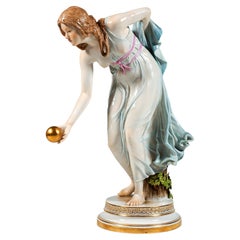 Figurita de Meissen de estilo Art Nouveau, «Joven jugadora de pelota», de Walter Schott, hacia 1900