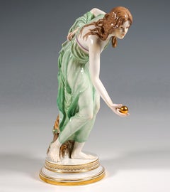 Meissen Art Nouveau Figurine, Young Lady Ball Player by Walter Schott, ca 1910
