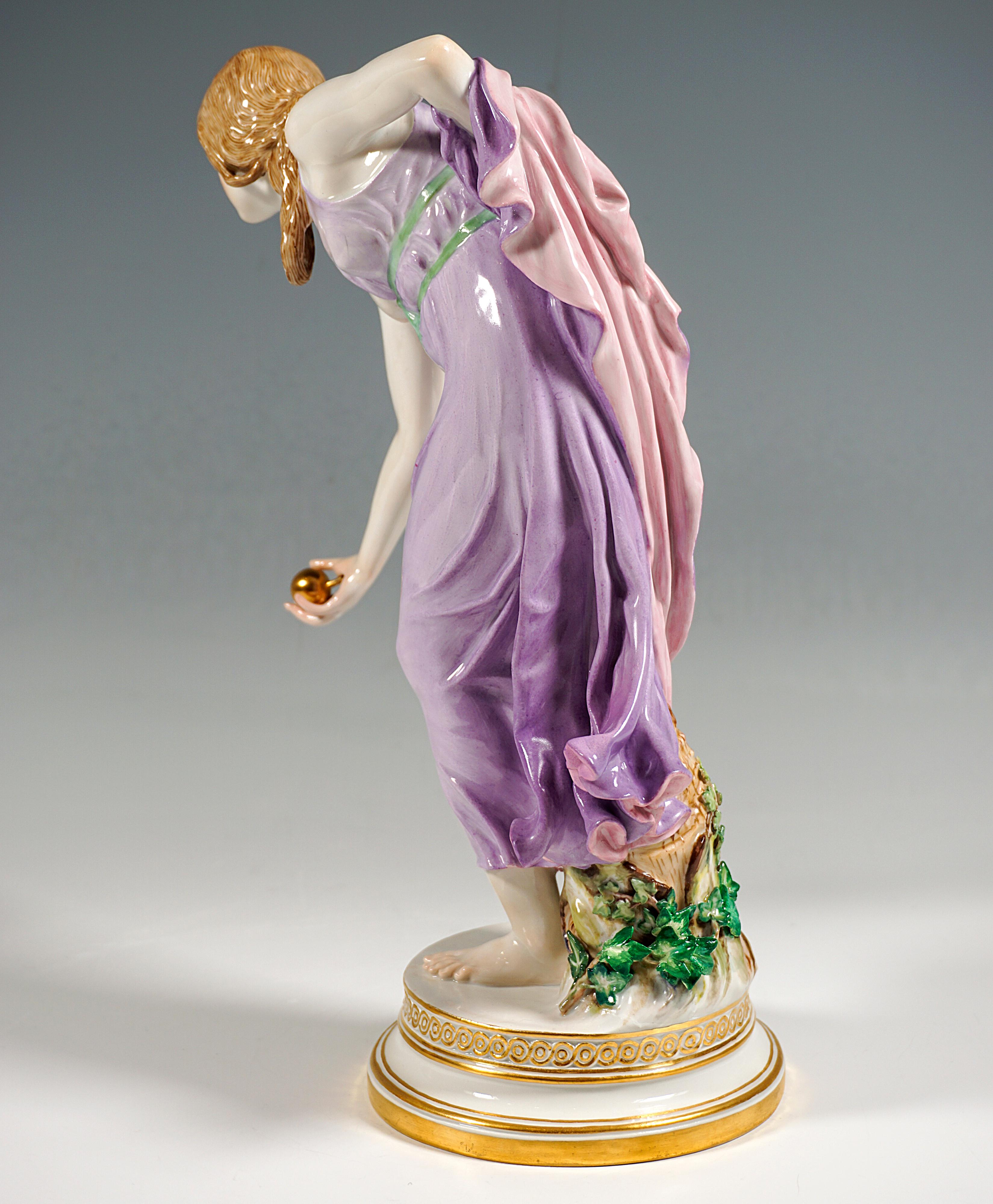 Early 20th Century Meissen Art Nouveau Figurine, Young Lady Ball Player by Walter Schott, ca 1910