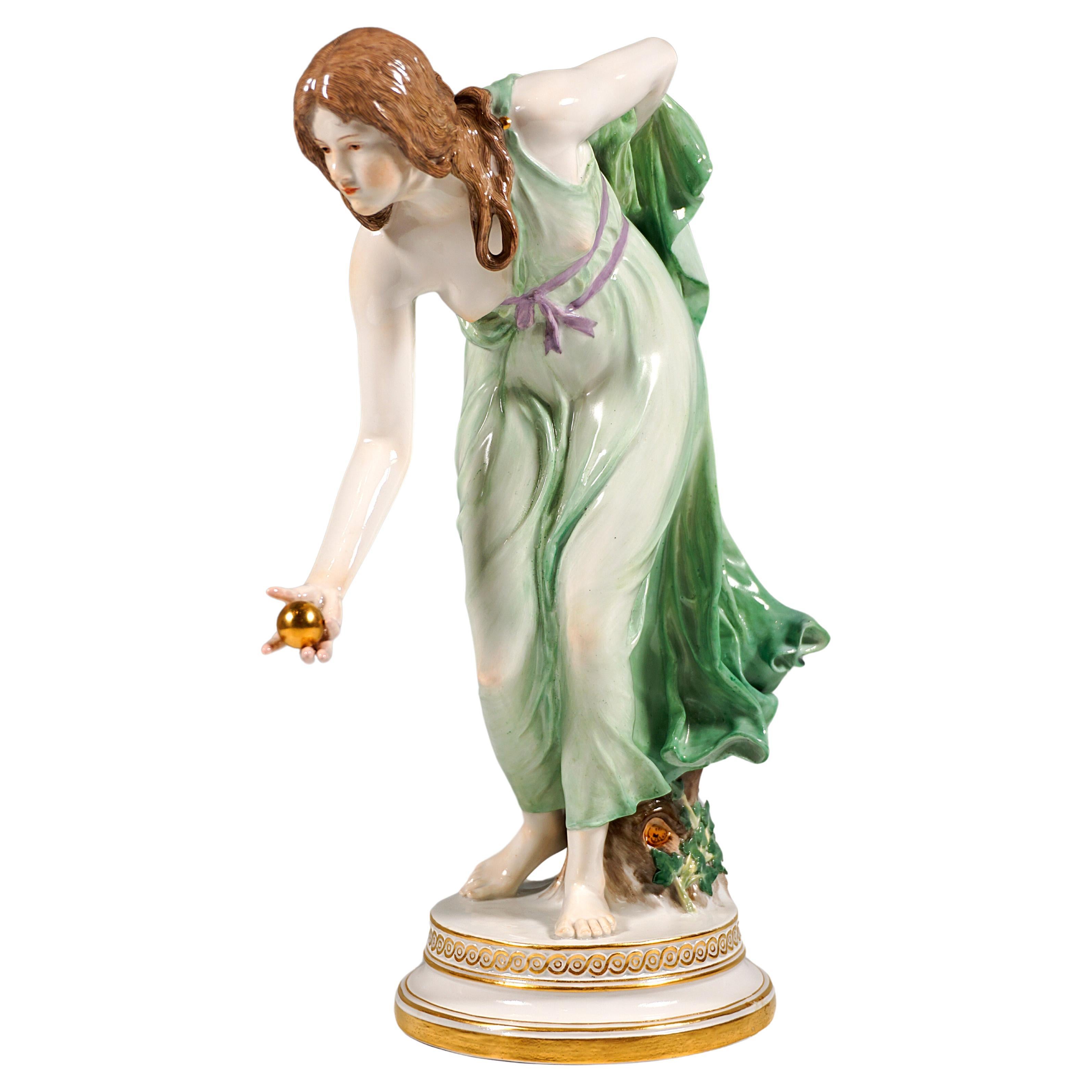 Meissen Art Nouveau Figurine, Young Lady Ball Player by Walter Schott, ca 1910 For Sale
