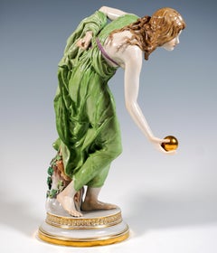 Meissen Art Nouveau Figurine, Young Lady Ball Player, by Walter Schott, Ca 1924