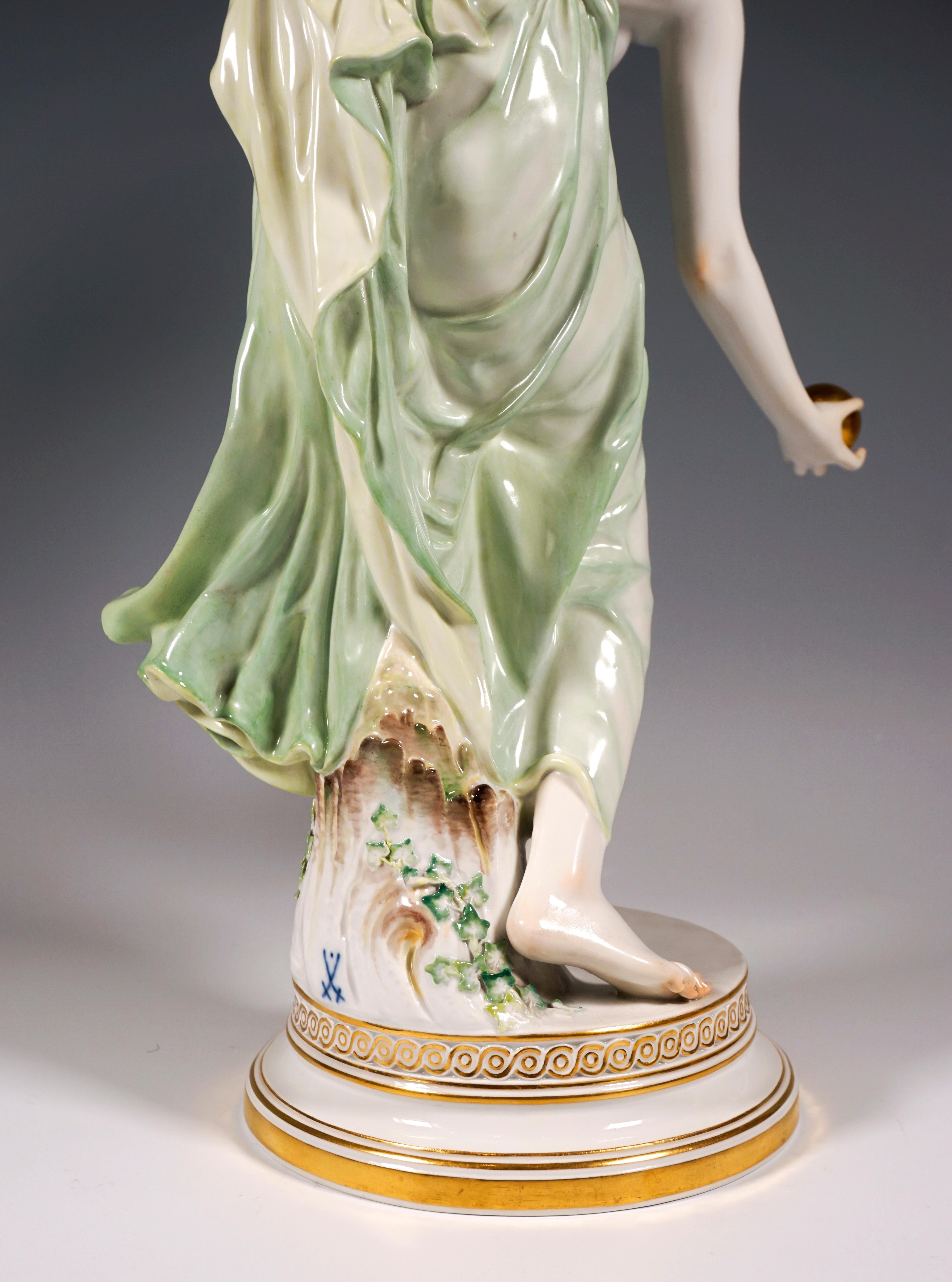 Early 20th Century Meissen Art Nouveau Figurine Young Lady Ball Player by Walter Schott, ca 1924
