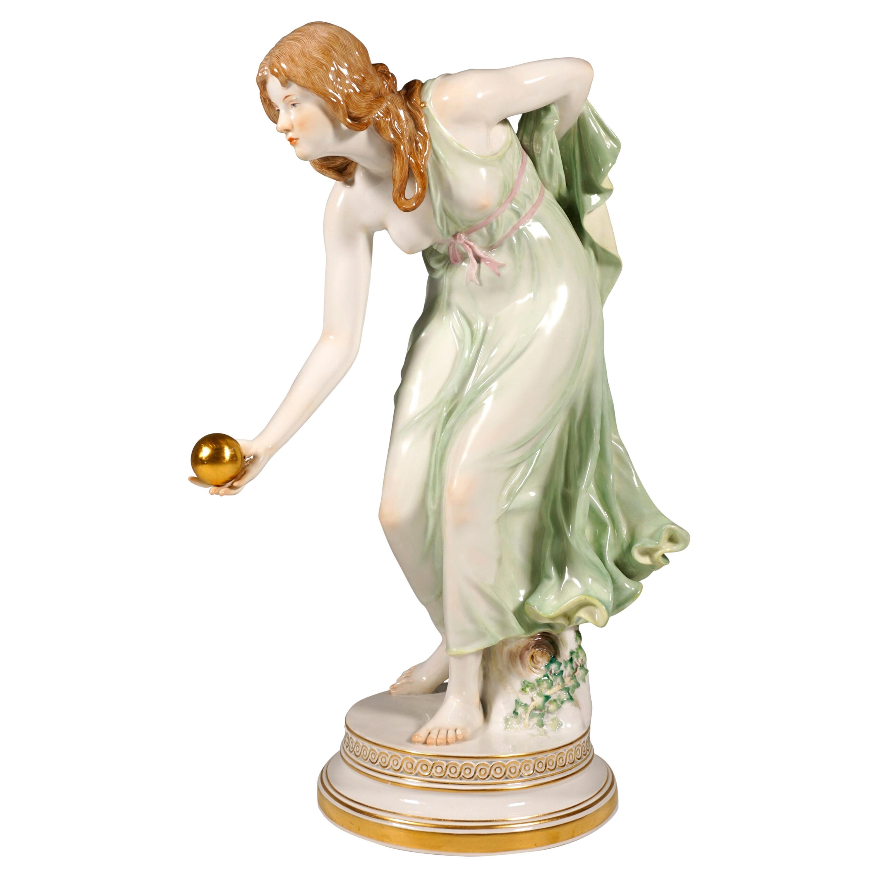 Meissen Art Nouveau Figurine Young Lady Ball Player by Walter Schott, ca 1924
