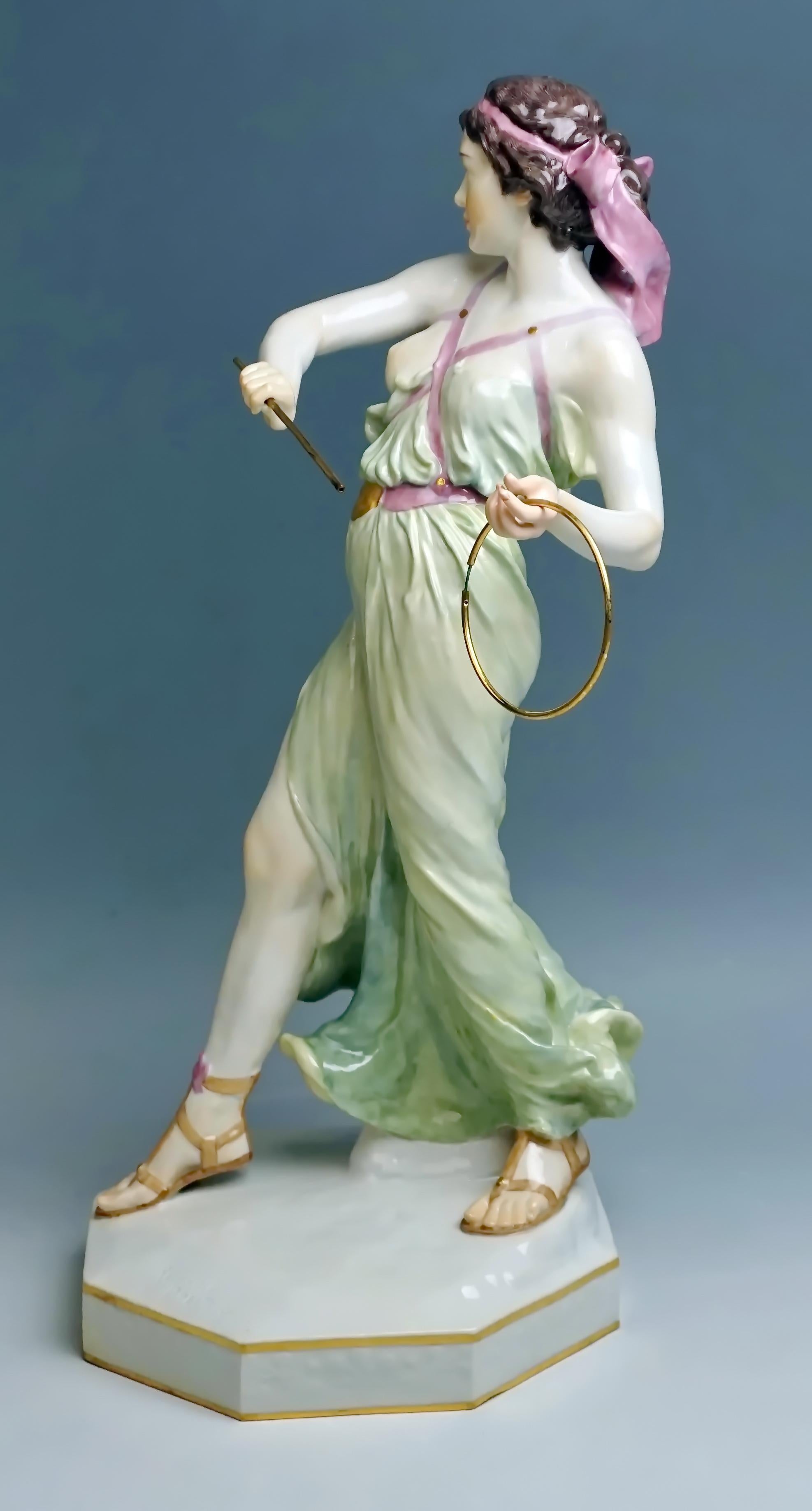 Superb Meissen Art Nouveau Figurine

Manufactory: Meissen 
Dating: made circa 1909
Marked: Meissen swords mark of early 20th century / first quality
Model number A 235 / former's number 148 / painter's number 68 
Material: multicolored