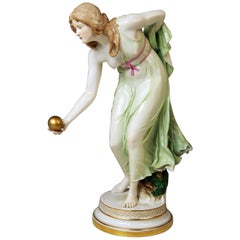 Meissen Art Nouveau Girl Playing Bowls by Walter Schott, circa 1900