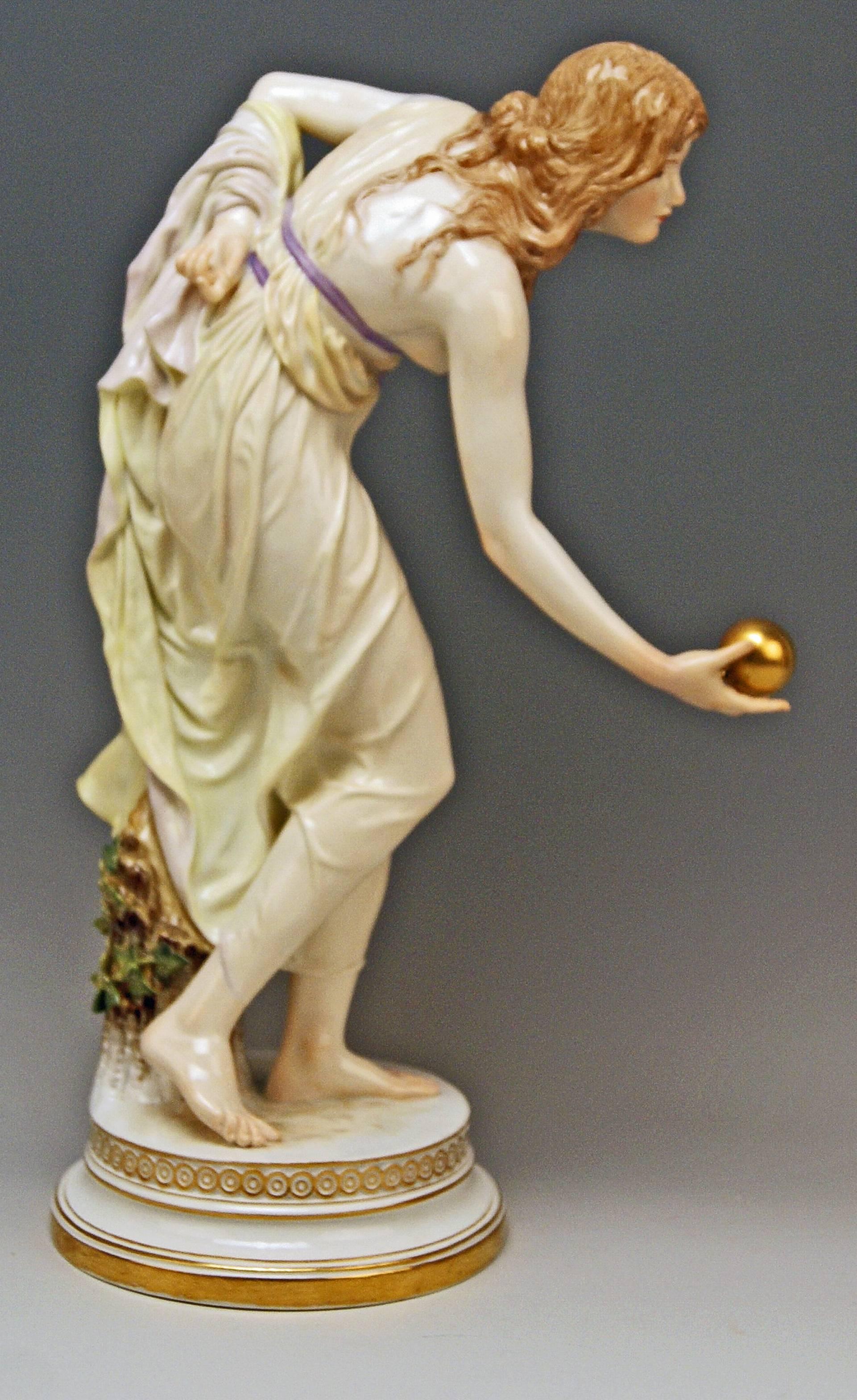 German Meissen Art Nouveau Girl Playing Bowls by Walter Schott, circa 1900