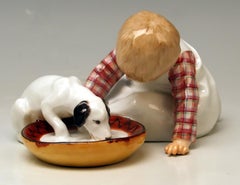 Meissen Art Nouveau Hentschel Child Little Boy with Dog Model W 123