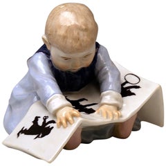 Retro Meissen Art Nouveau Hentschel Child Looking at Picture-Book Model U 149