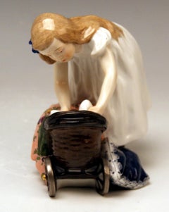 Meissen Art Nouveau Hentschel Girl with Doll Carriage Model W 124 ca 1905