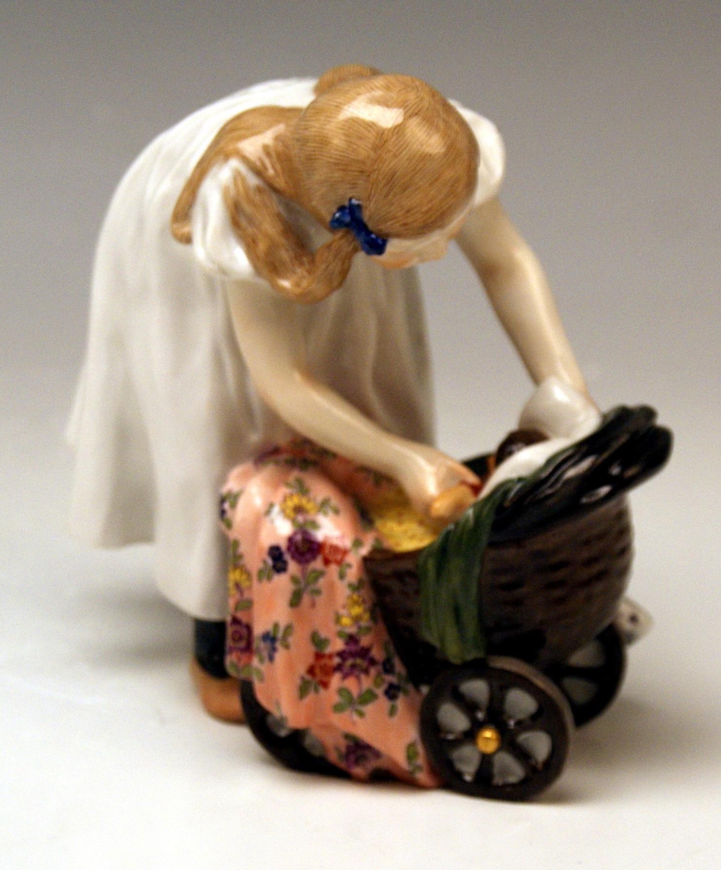 German Meissen Art Nouveau Hentschel Girl with Doll Carriage Model W 124 ca 1905