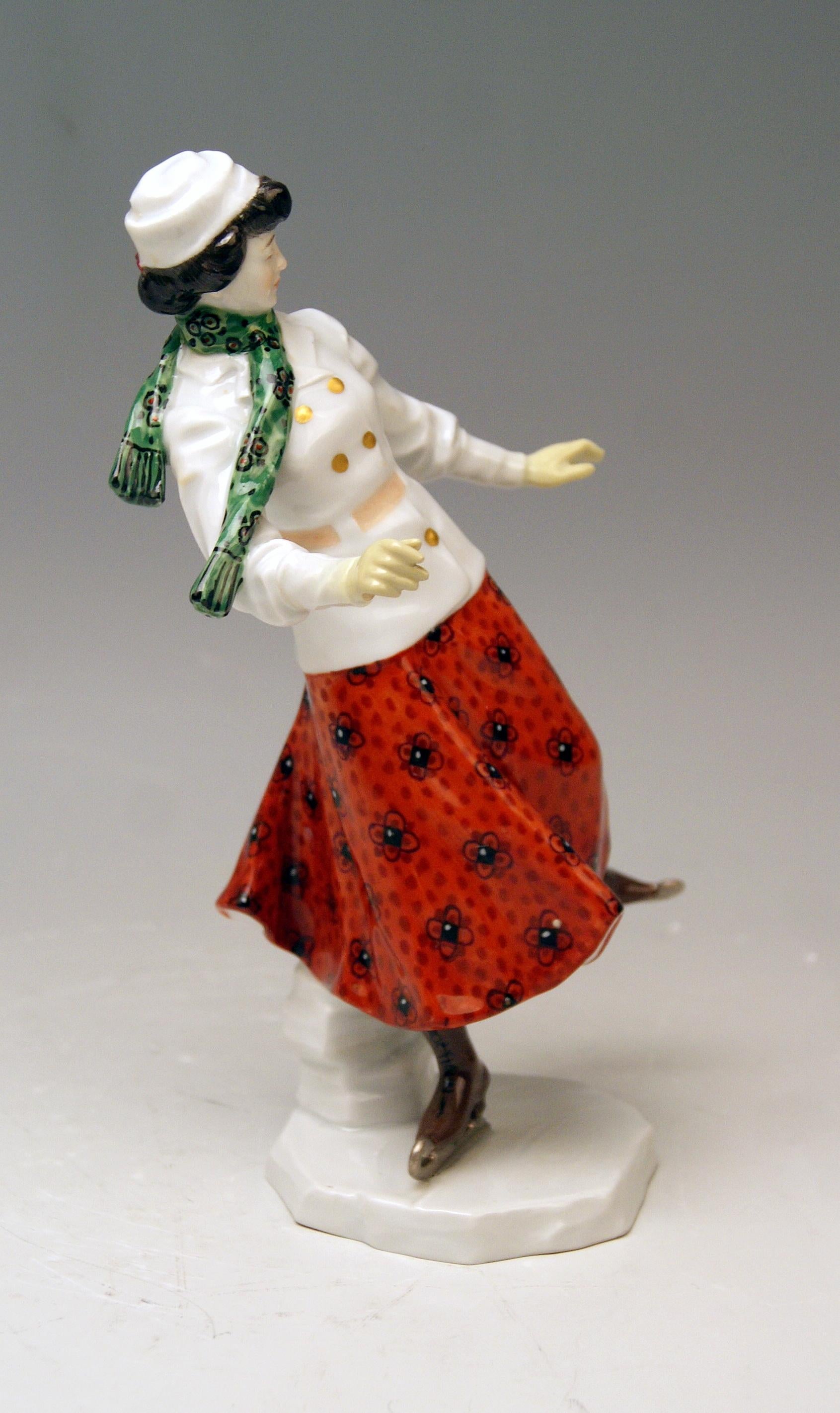 Painted Meissen Art Nouveau Lady Ice Skating Model Z 194 by Alfred Koenig, circa 1912