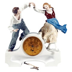 Meissen Art Nouveau Mantle Clock With Dancing Couple, By K. Hentschel, Ca. 1910