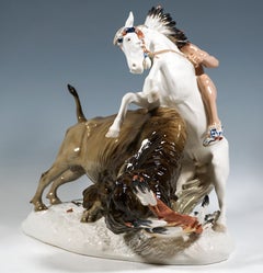 Meissen Art Nouveau Porcelain Group 'Indian Haunting A Buffalo', Hoesel, Germany