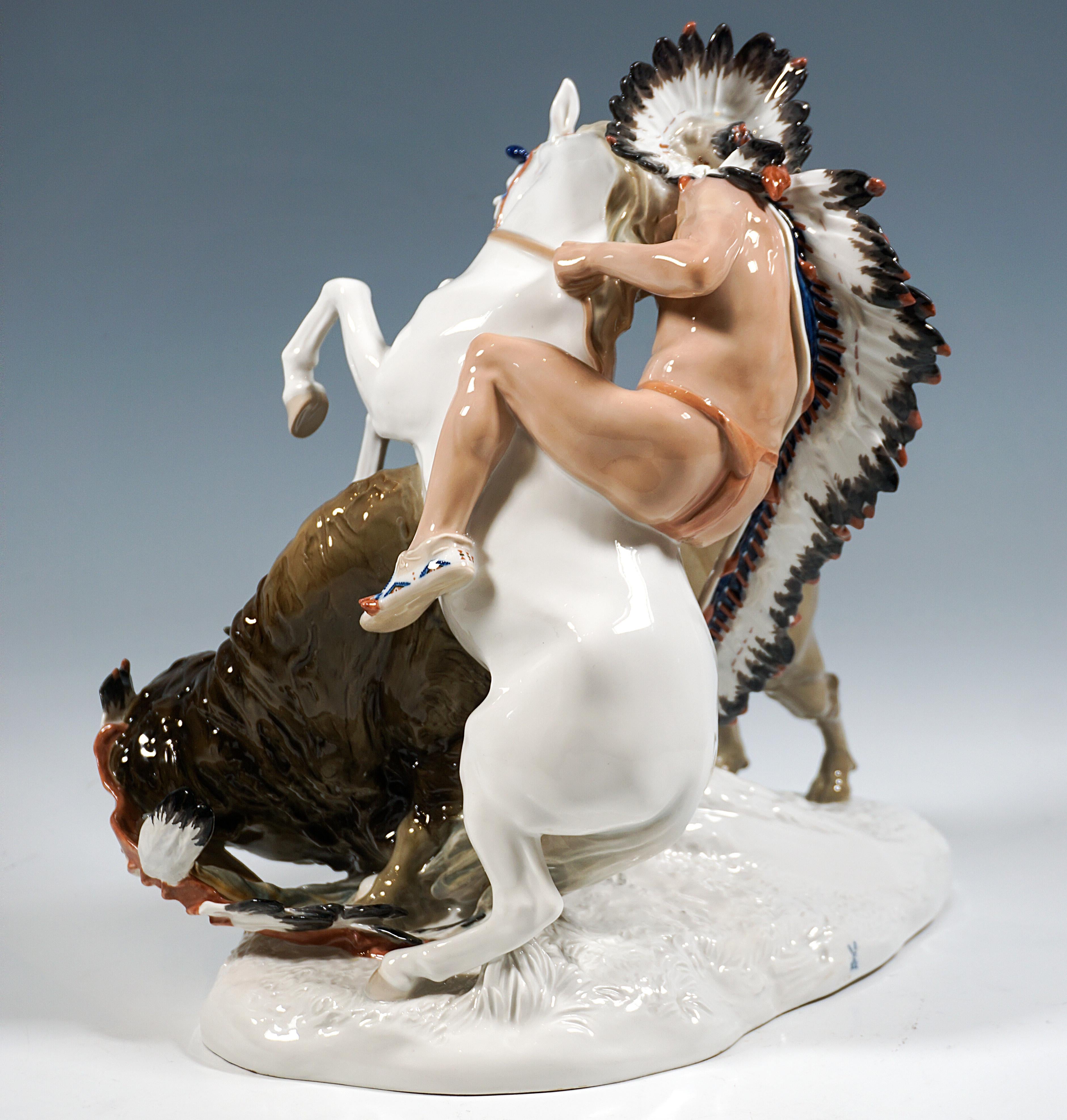 Meissener Jugendstil-Porzellangruppe „Indian Haunting A Buffalo“, Hoesel, Deutschland (Art nouveau) im Angebot