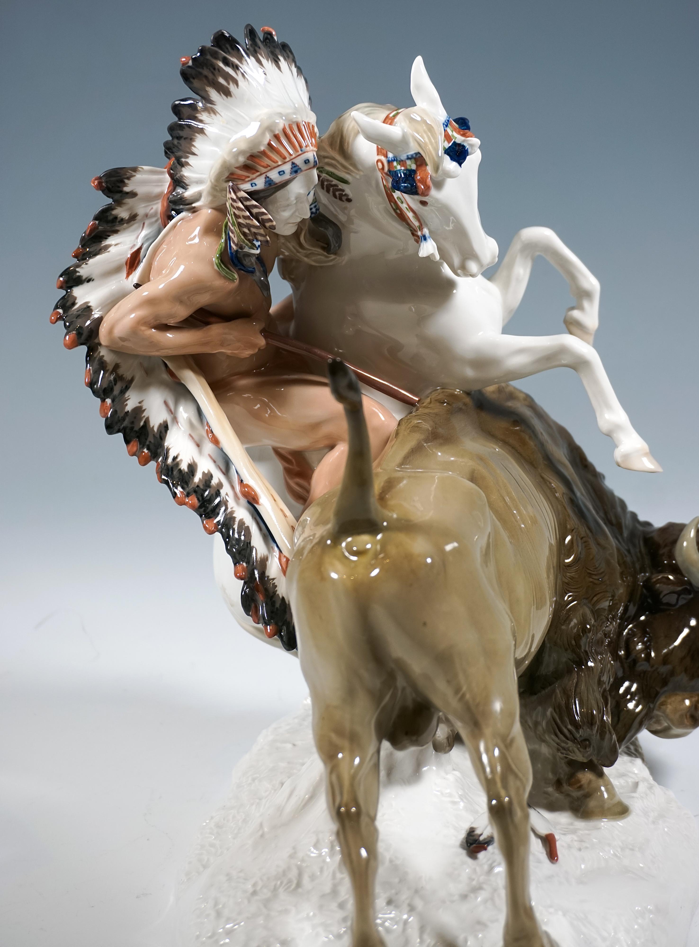 Meissener Jugendstil-Porzellangruppe „Indian Haunting A Buffalo“, Hoesel, Deutschland im Angebot 1