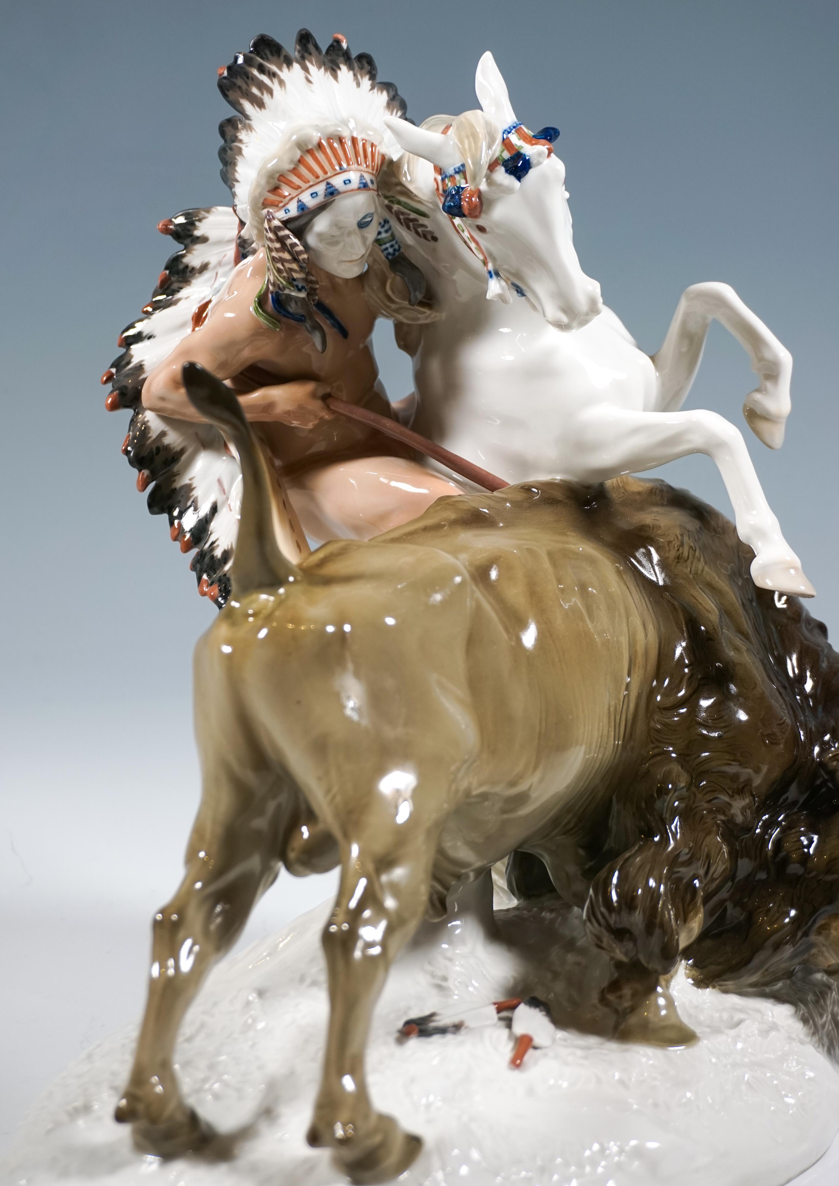 Meissener Jugendstil-Porzellangruppe „Indian Haunting A Buffalo“, Hoesel, Deutschland im Angebot 2