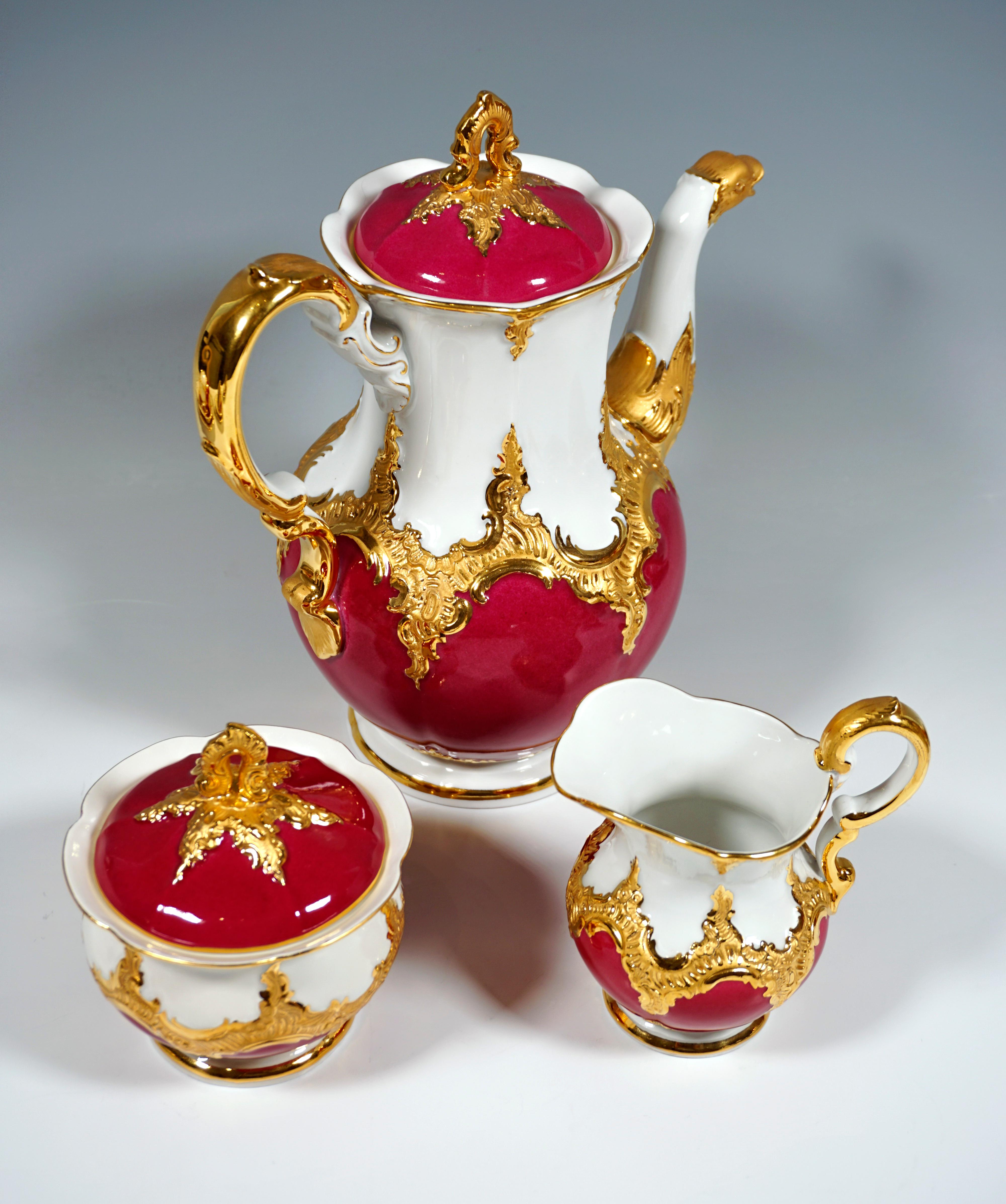 German Meissen B-Shape Coffee Set for 6 Persons with Purple & Elaborate Gold Decor