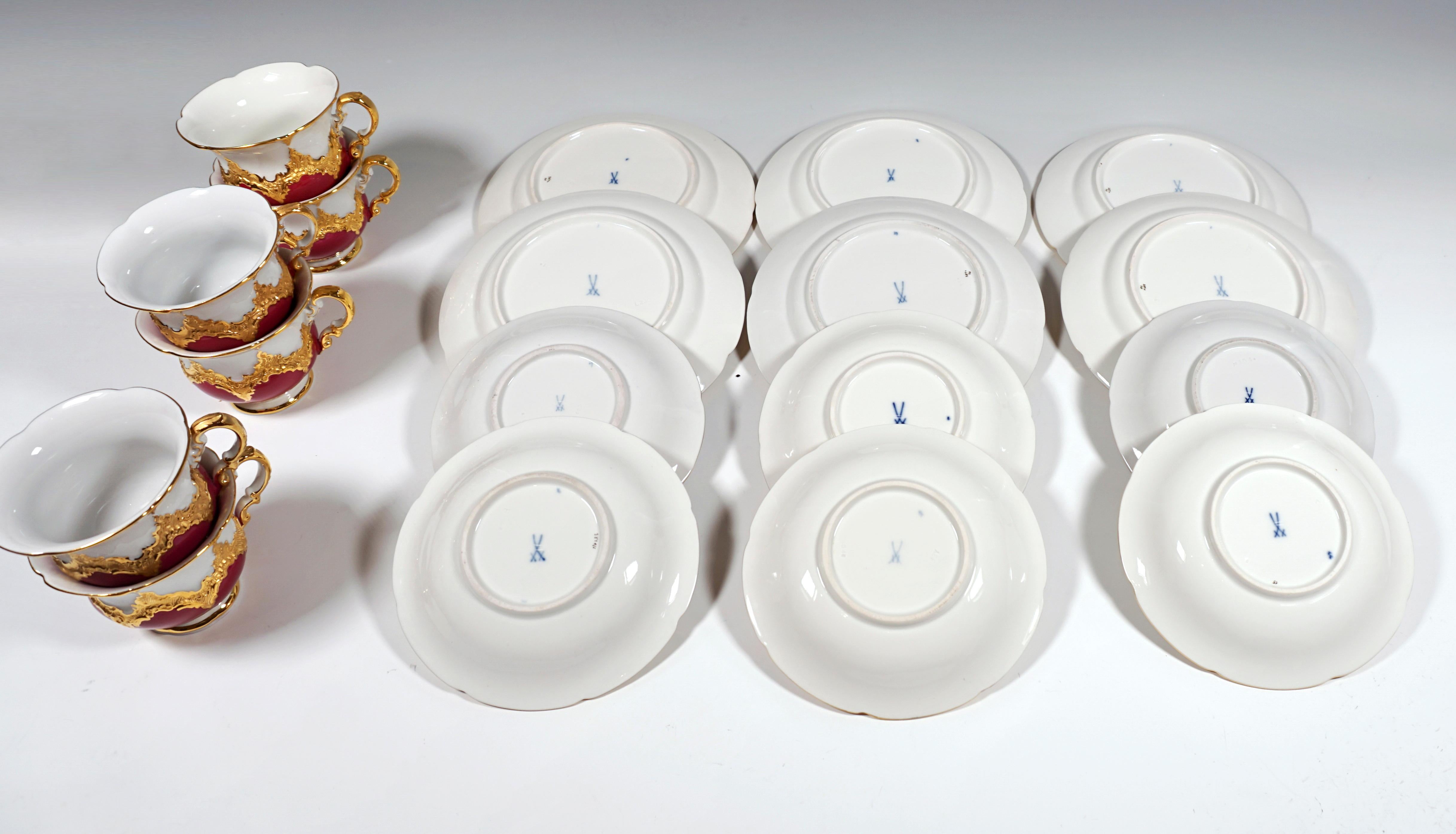 Porcelain Meissen B-Shape Coffee Set for 6 Persons with Purple & Elaborate Gold Decor
