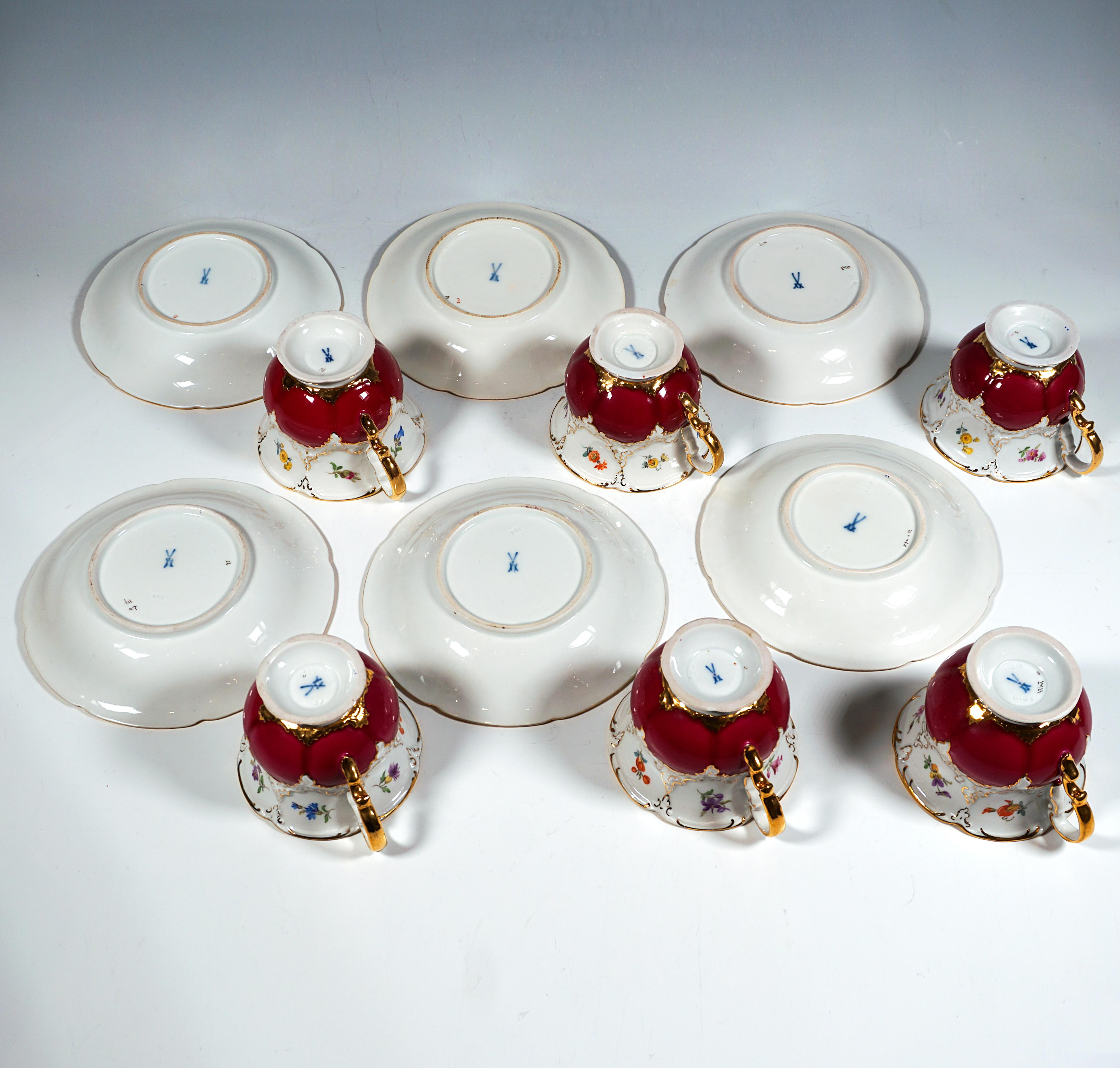20ième siècle Service à café Meissen B pour 6 personnes avec décor violet, fleurs et or, 20e en vente