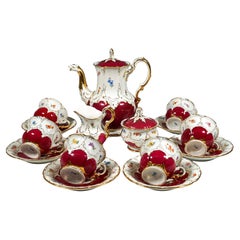 Meissen B-Shape Coffee Set For 6 Persons With Purple, Flowers & Gold Decor, 20th