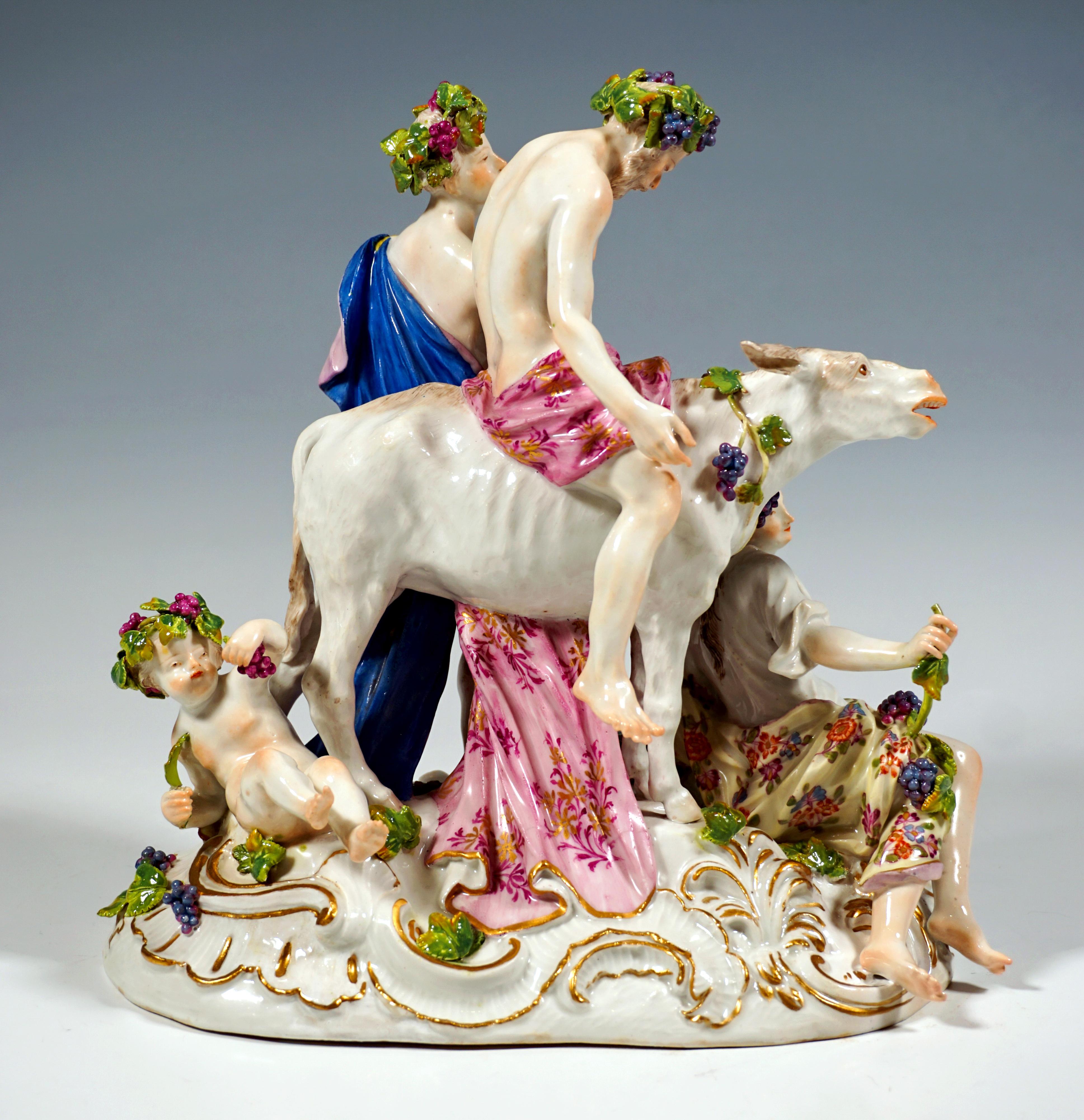 Rococò Gruppo Bacchant di Meissen 'Sileno ubriaco sull'asino', di F. A. Meyers, 1763-1773 in vendita