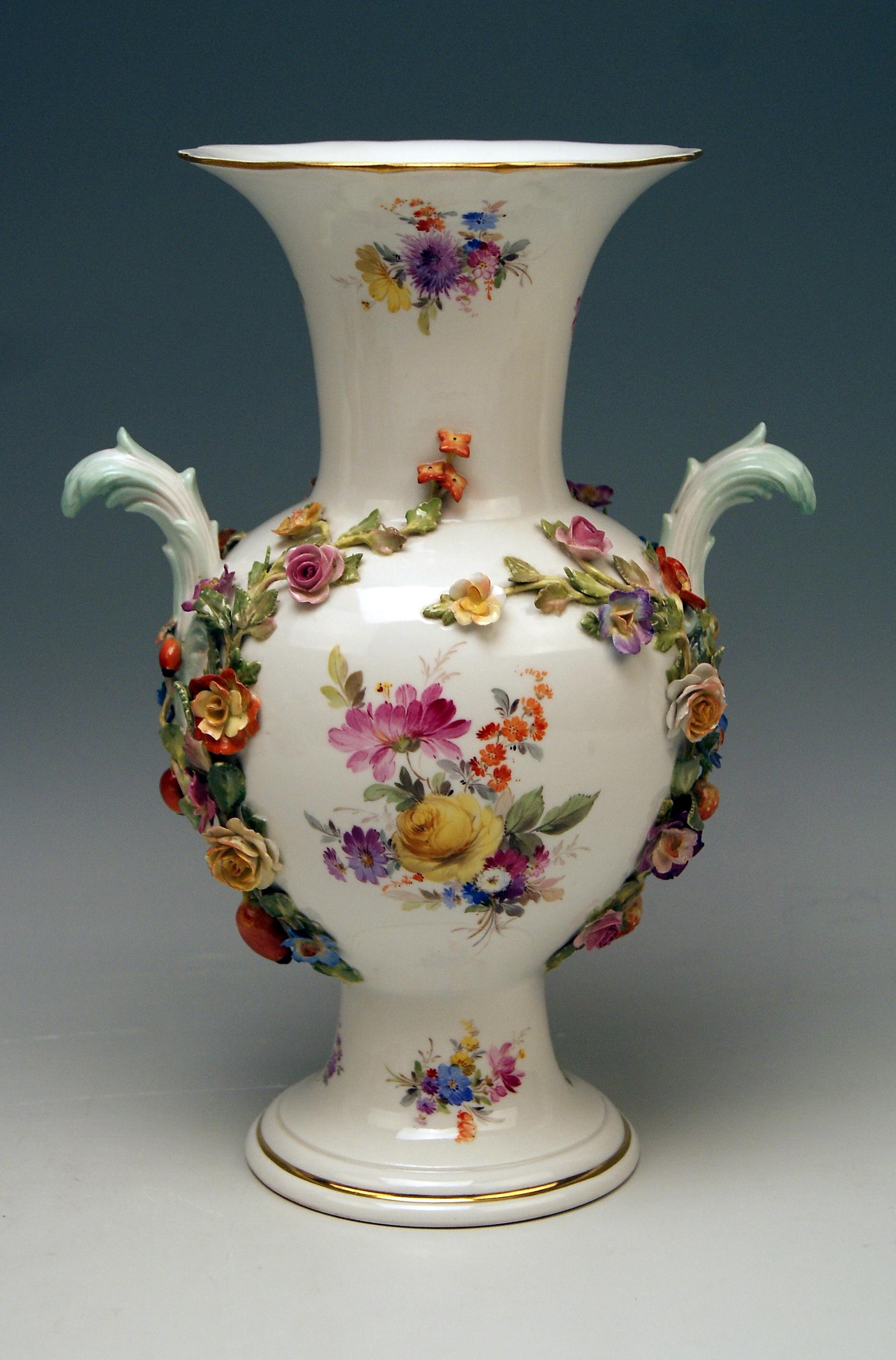 Rococo Meissen Bellied Vase Sculptured Flowers Fruits, circa 1870