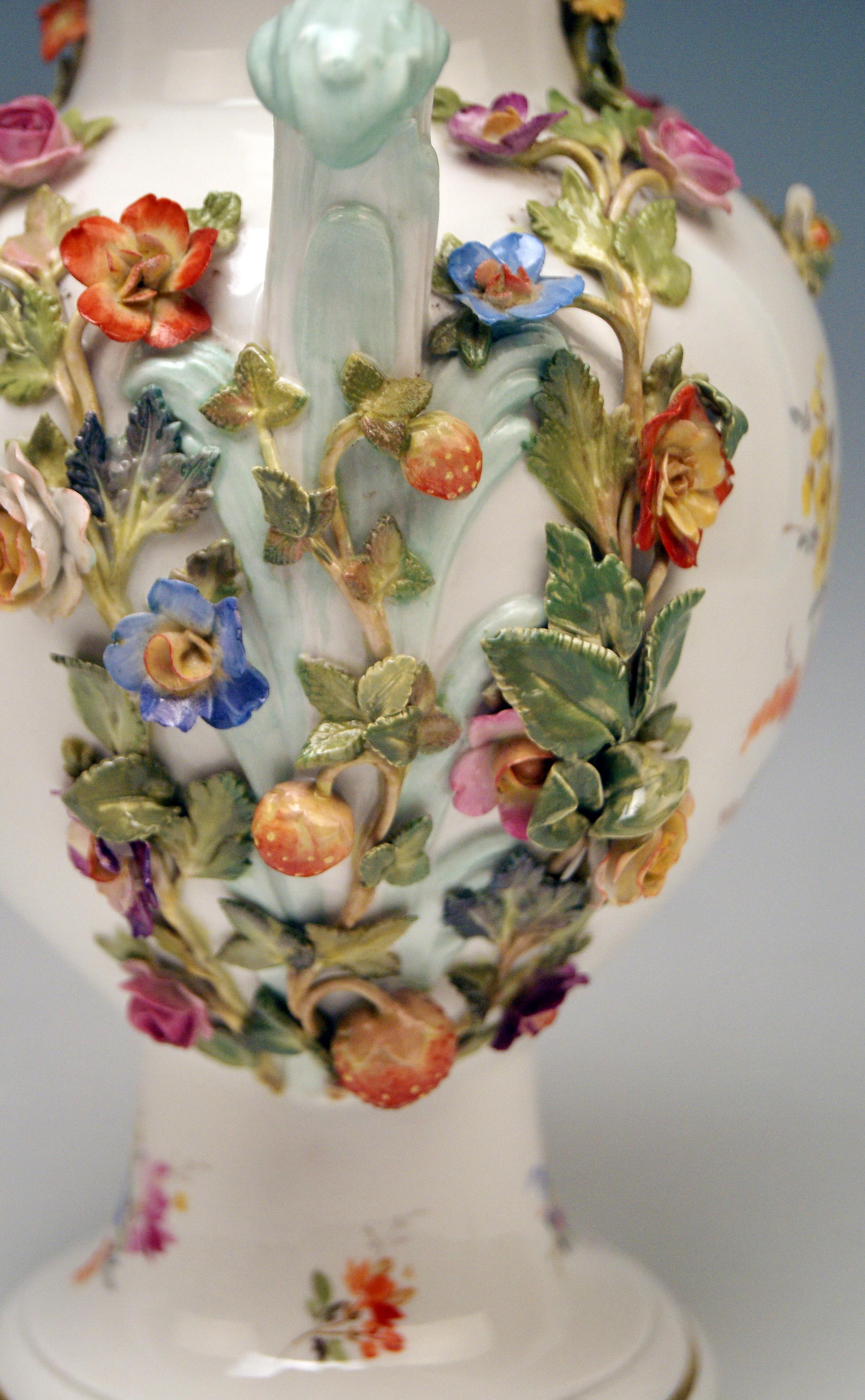 Meissen Bellied Vase Sculptured Flowers Fruits, circa 1870 In Good Condition In Vienna, AT