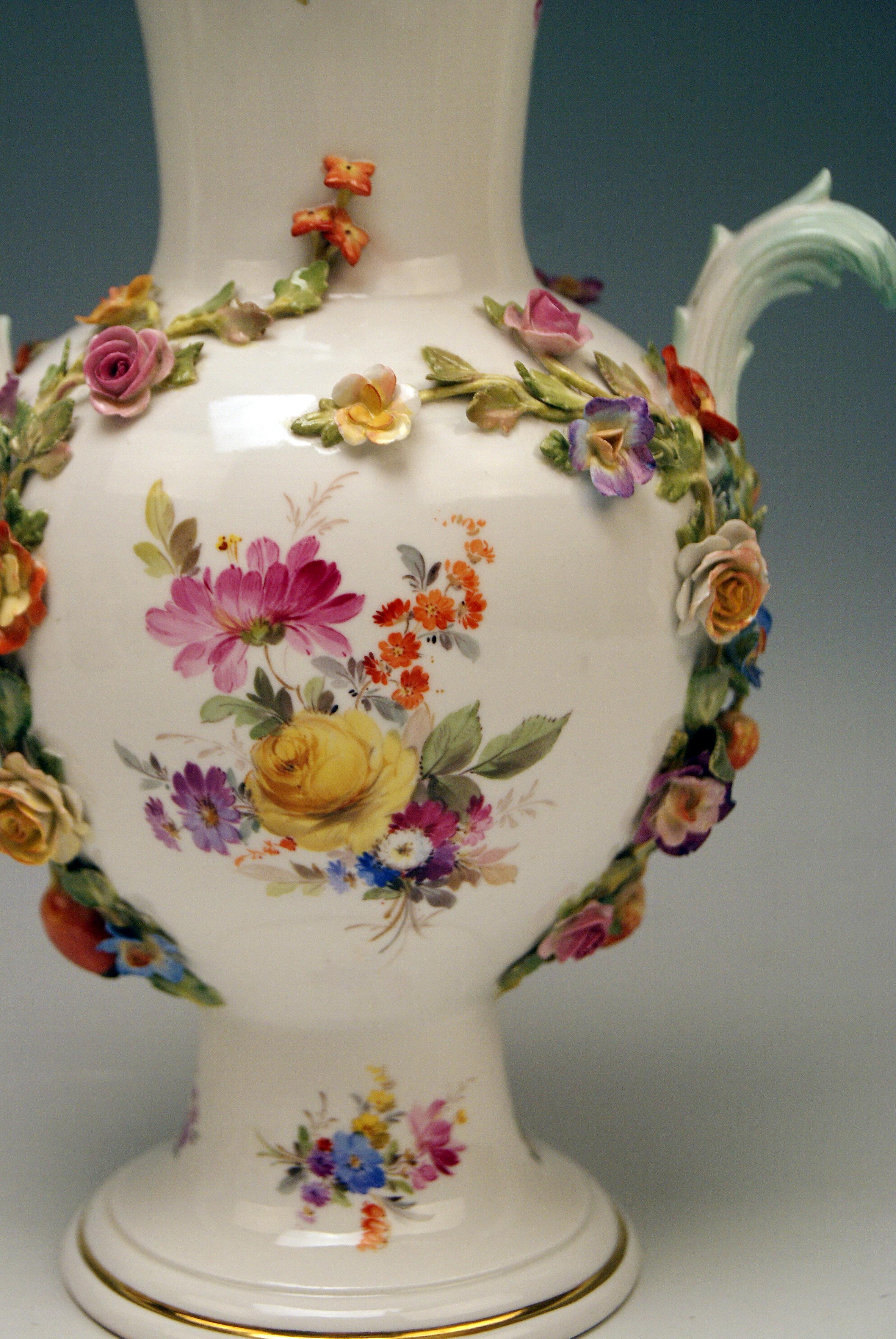 Late 19th Century Meissen Bellied Vase Sculptured Flowers Fruits, circa 1870