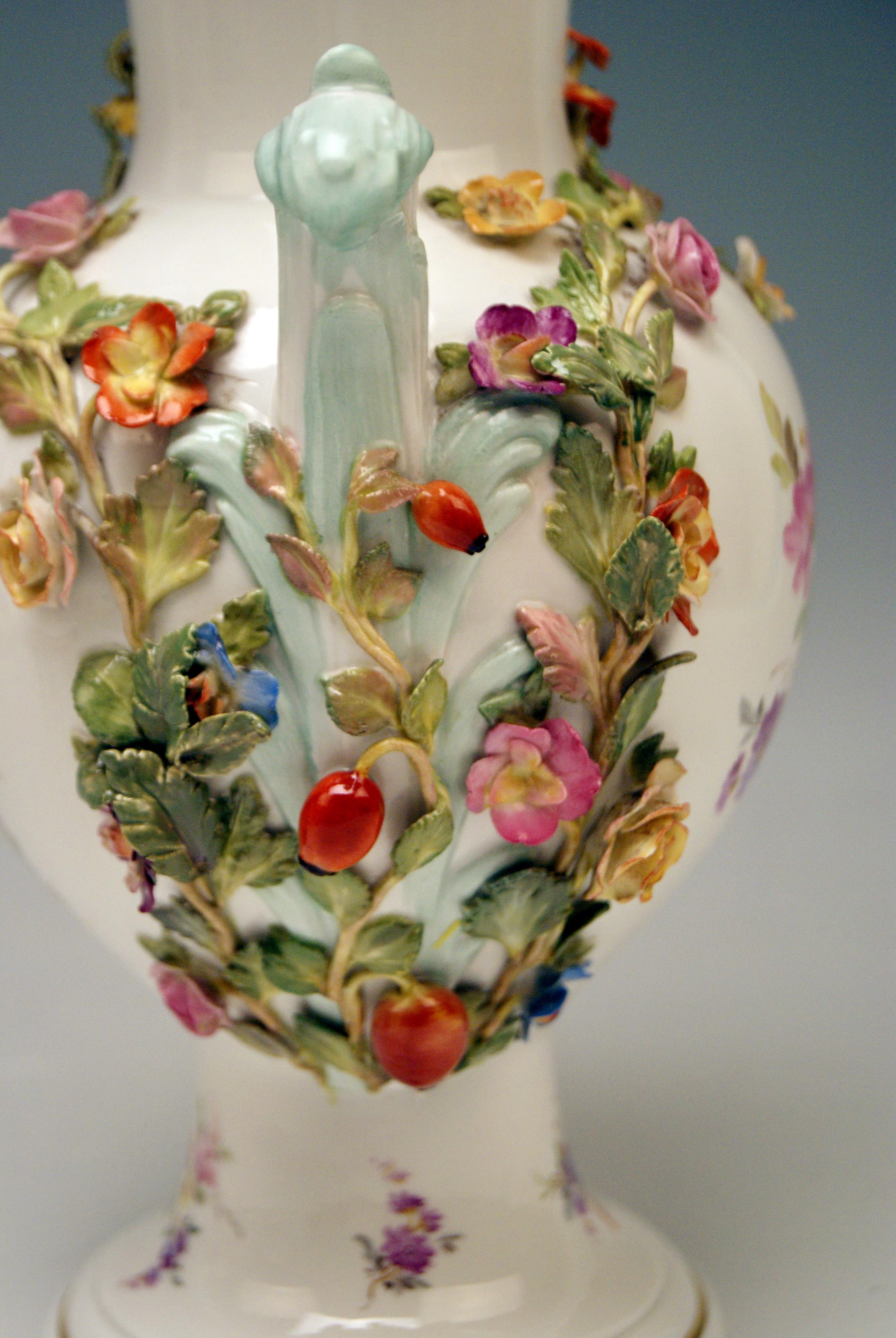 Porcelain Meissen Bellied Vase Sculptured Flowers Fruits, circa 1870