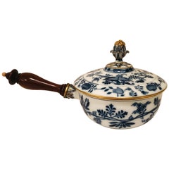 Meissen Blue Onion Covered Serving Bowl or Pot with Wooden Handle