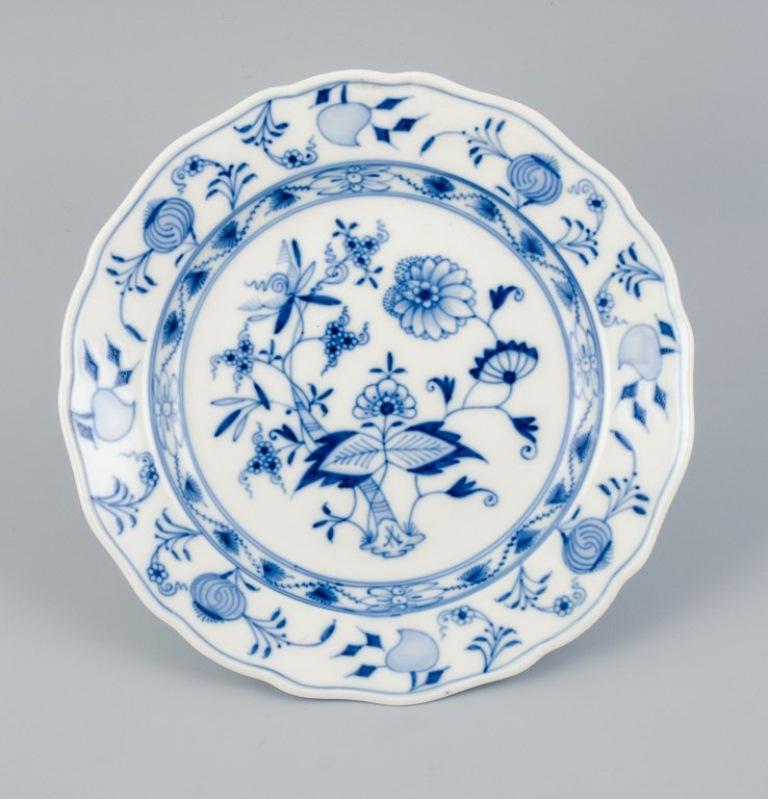 German Meissen, Blue Onion Pattern, a Set of Four Hand Painted Dinner Plates