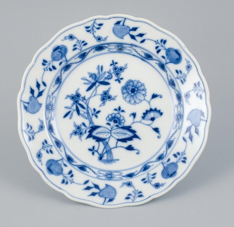 Hand-Painted Meissen, Blue Onion Pattern, a Set of Four Hand Painted Dinner Plates