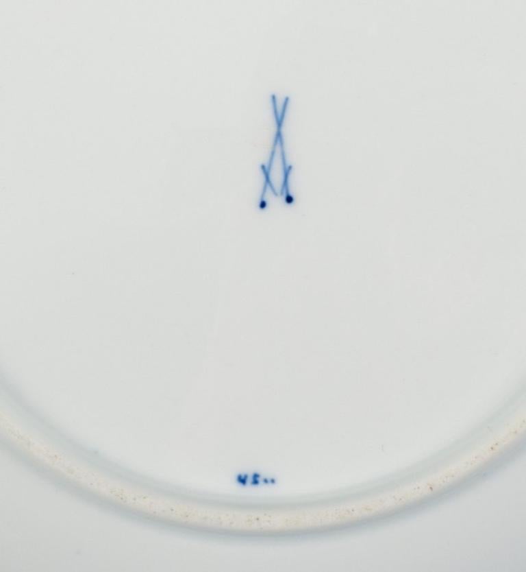 Porcelain Meissen, Blue Onion Pattern, a Set of Four Hand Painted Dinner Plates