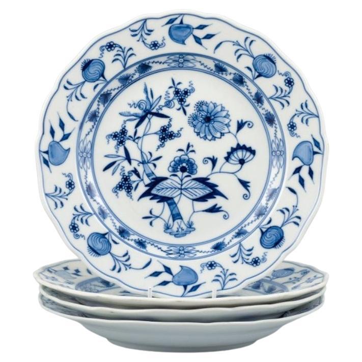 Meissen, Blue Onion Pattern, a Set of Four Hand Painted Dinner Plates